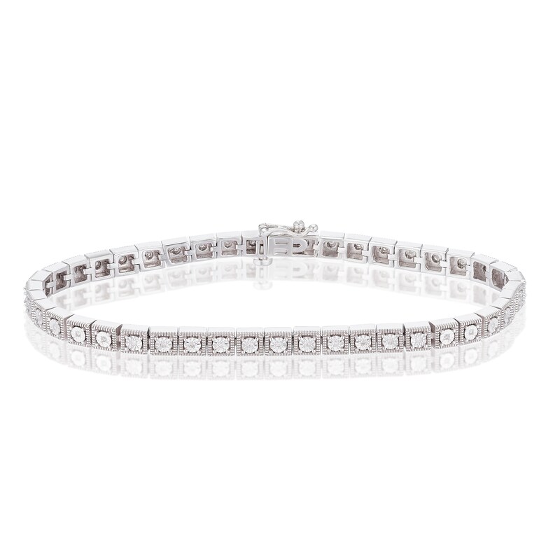 Main Image 1 of Sterling Silver Square Illusion Set 0.15ct Diamond Tennis Bracelet