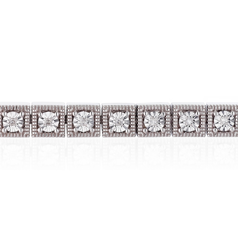 Main Image 2 of Sterling Silver Square Illusion Set 0.15ct Diamond Tennis Bracelet