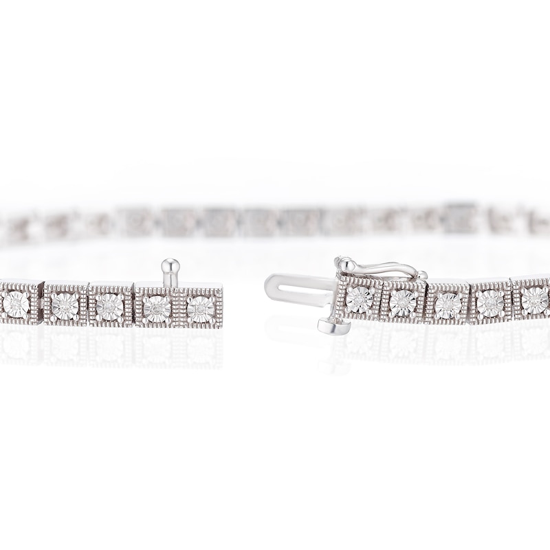 Main Image 3 of Sterling Silver Square Illusion Set 0.15ct Diamond Tennis Bracelet