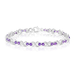 Sterling Silver Diamond & Oval Amethyst Bracelet