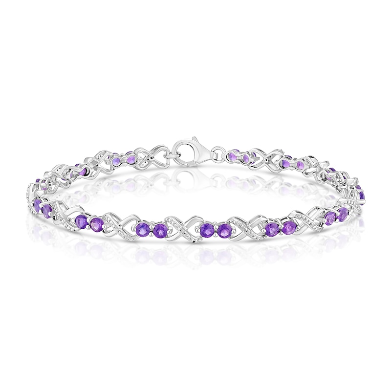 Main Image 1 of Sterling Silver Diamond & Oval Amethyst Bracelet