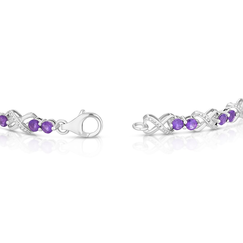 Main Image 3 of Sterling Silver Diamond & Oval Amethyst Bracelet