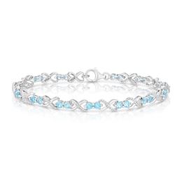 Sterling Silver Diamond & Round Blue Topaz Bracelet