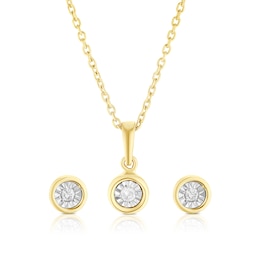 Sterling Silver & 18ct Gold Vermeil Diamond Bezel Stud & Pendant Set