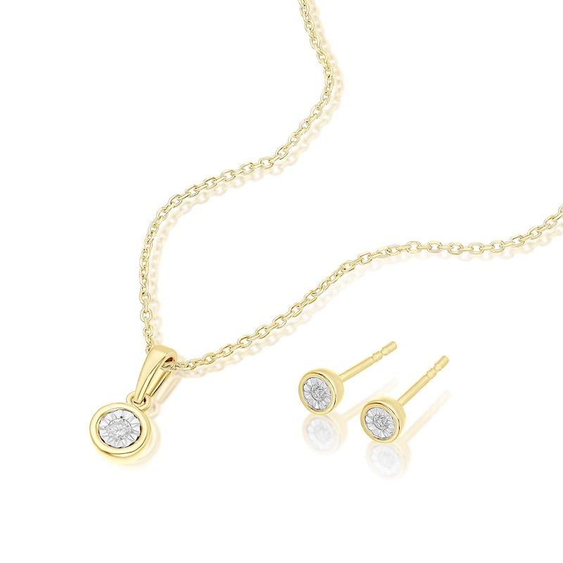 Main Image 2 of Sterling Silver & 18ct Gold Vermeil Diamond Bezel Stud & Pendant Set