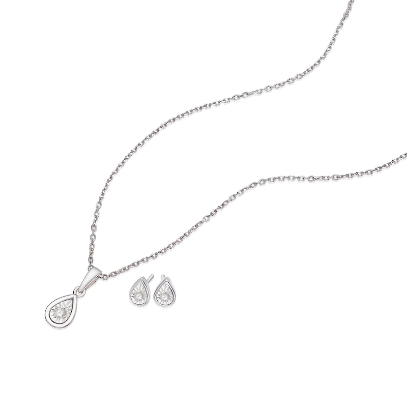 Main Image 2 of Sterling Silver Pear Diamond Illusion Earrings & Pendant Necklace Set