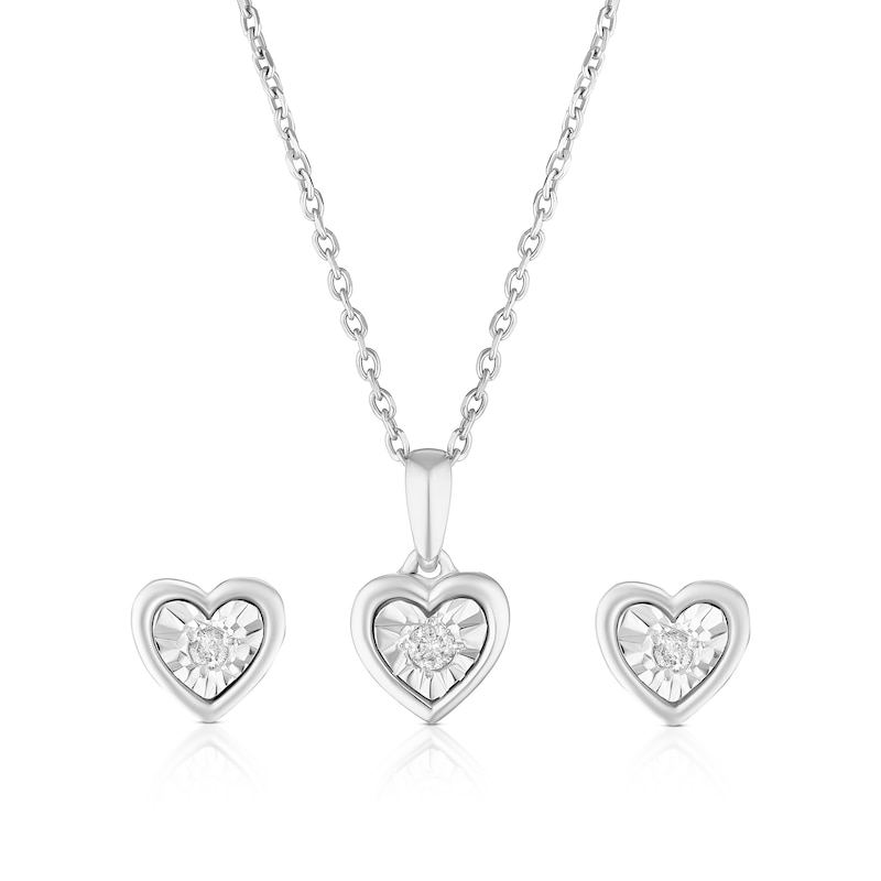 Main Image 1 of Sterling Silver Heart Diamond Illusion Earrings & Pendant Necklace Set