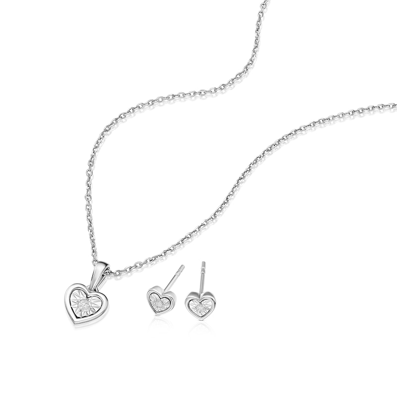 Main Image 2 of Sterling Silver Heart Diamond Illusion Earrings & Pendant Necklace Set