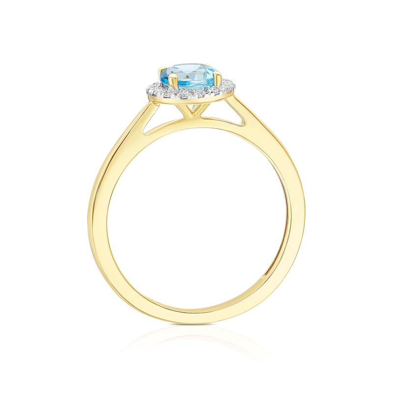 Main Image 3 of 9ct Yellow Gold 0.10ct Diamond & Round Blue Topaz Ring
