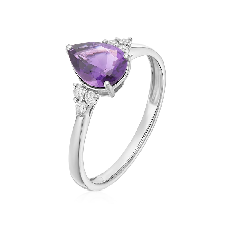 Main Image 2 of 9ct White Gold Diamond & Pear Amethyst Ring