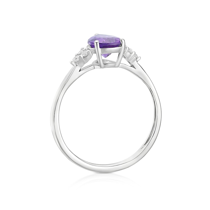 Main Image 3 of 9ct White Gold Diamond & Pear Amethyst Ring