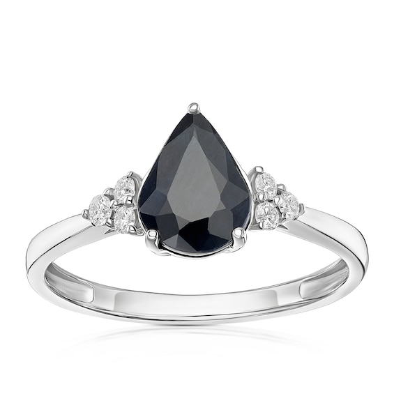 9ct White Gold Diamond and Pear Sapphire Ring