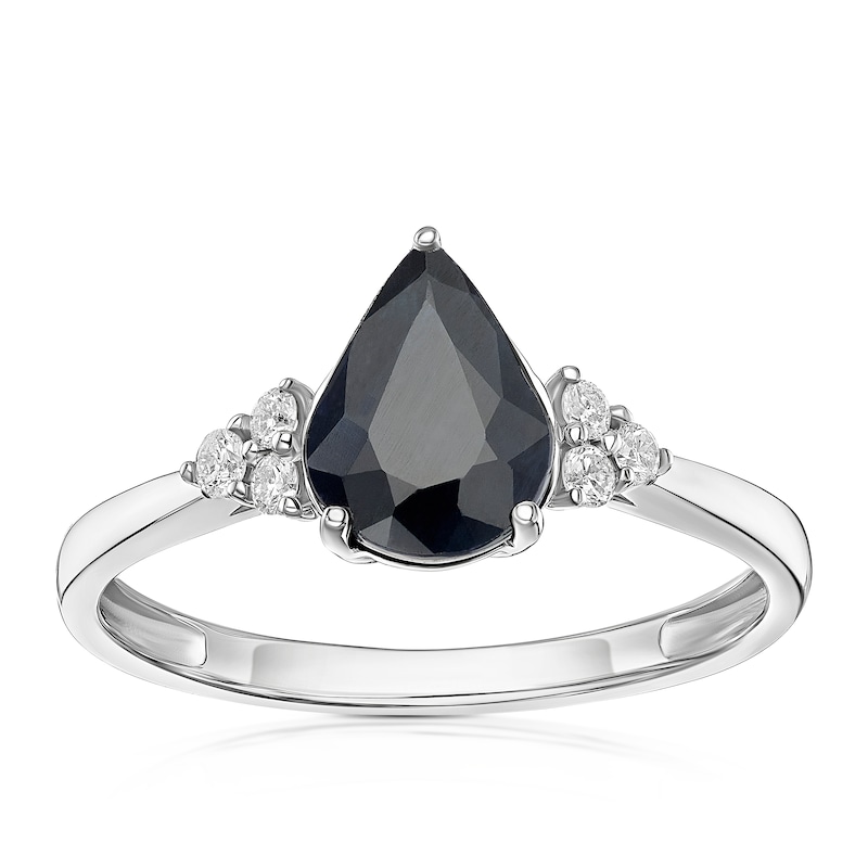 Main Image 1 of 9ct White Gold Diamond & Pear Sapphire Ring