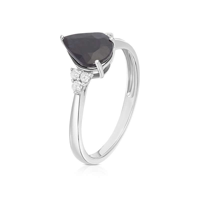 Main Image 2 of 9ct White Gold Diamond & Pear Sapphire Ring