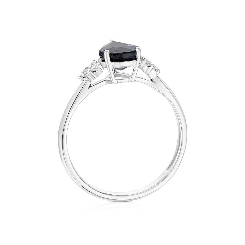 Main Image 3 of 9ct White Gold Diamond & Pear Sapphire Ring