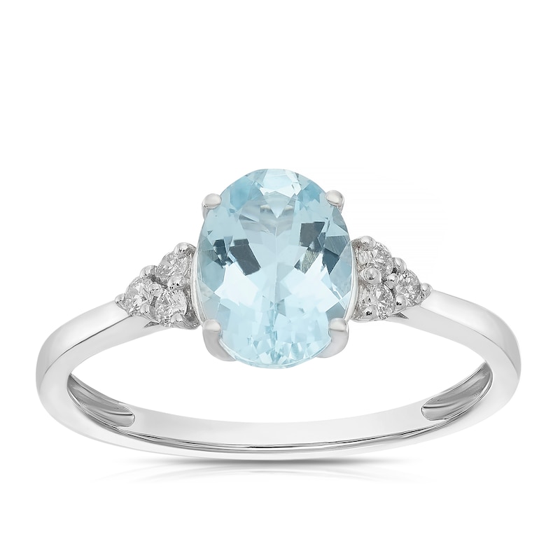 Main Image 1 of 9ct White Gold Oval Cut Aquamarine & Diamond Ring