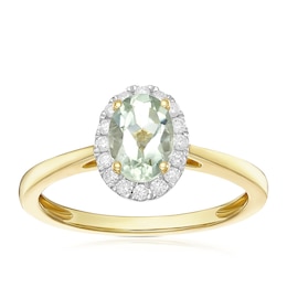 9ct Yellow Gold 0.12ct Diamond & Oval Green Amethyst Ring