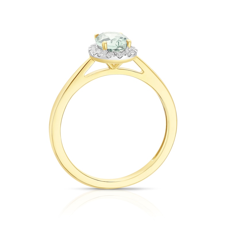 Main Image 3 of 9ct Yellow Gold 0.12ct Diamond & Oval Green Amethyst Ring