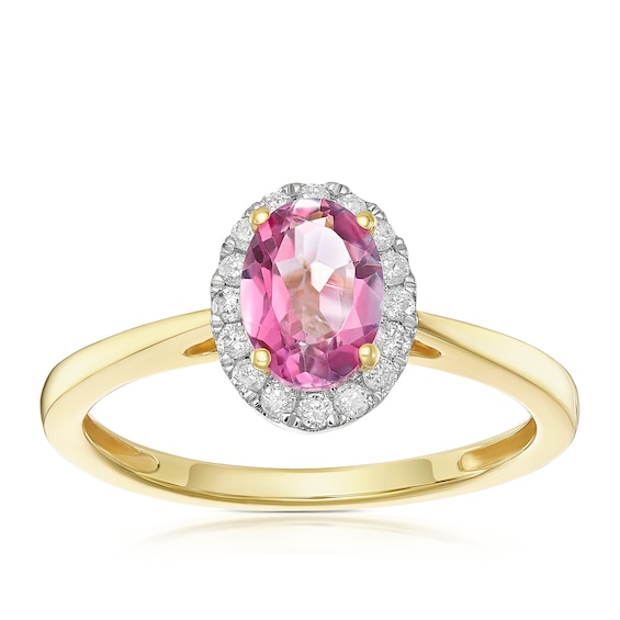 9ct Yellow Gold 0.12ct Diamond and Oval Pink Topaz Ring