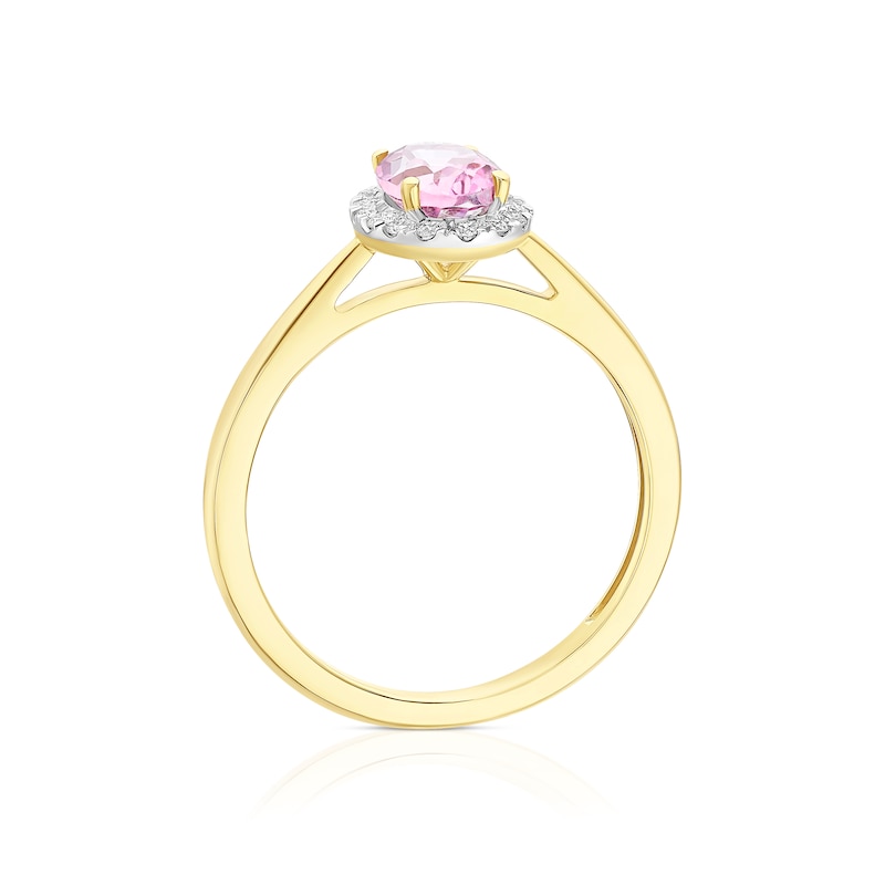 Main Image 3 of 9ct Yellow Gold 0.12ct Diamond & Oval Pink Topaz Ring