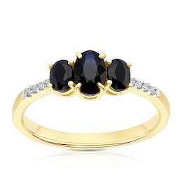 9ct Yellow Gold Diamond & Oval Sapphire Ring
