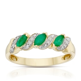 9ct Yellow Gold Diamond & Marquise Emerald Ring