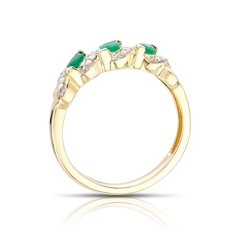 Main Image 3 of 9ct Yellow Gold Diamond & Marquise Emerald Ring