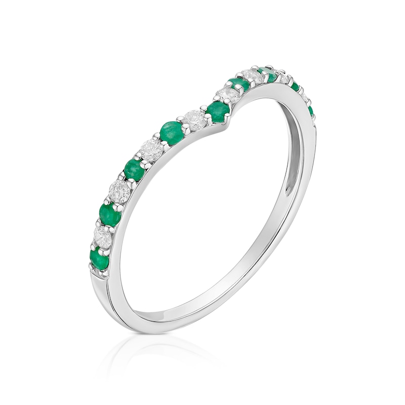 Main Image 2 of 9ct White Gold 0.10ct Diamond & Round Emerald Eternity Ring