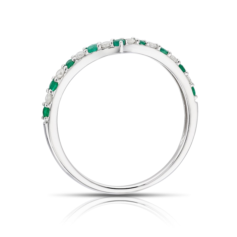 Main Image 3 of 9ct White Gold 0.10ct Diamond & Round Emerald Eternity Ring