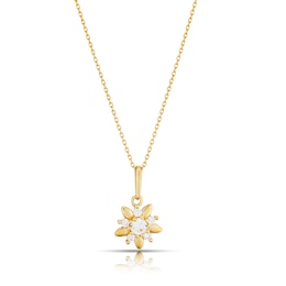 9ct Yellow Gold Cubic Zirconia Flower Pendant Necklace 16+2"