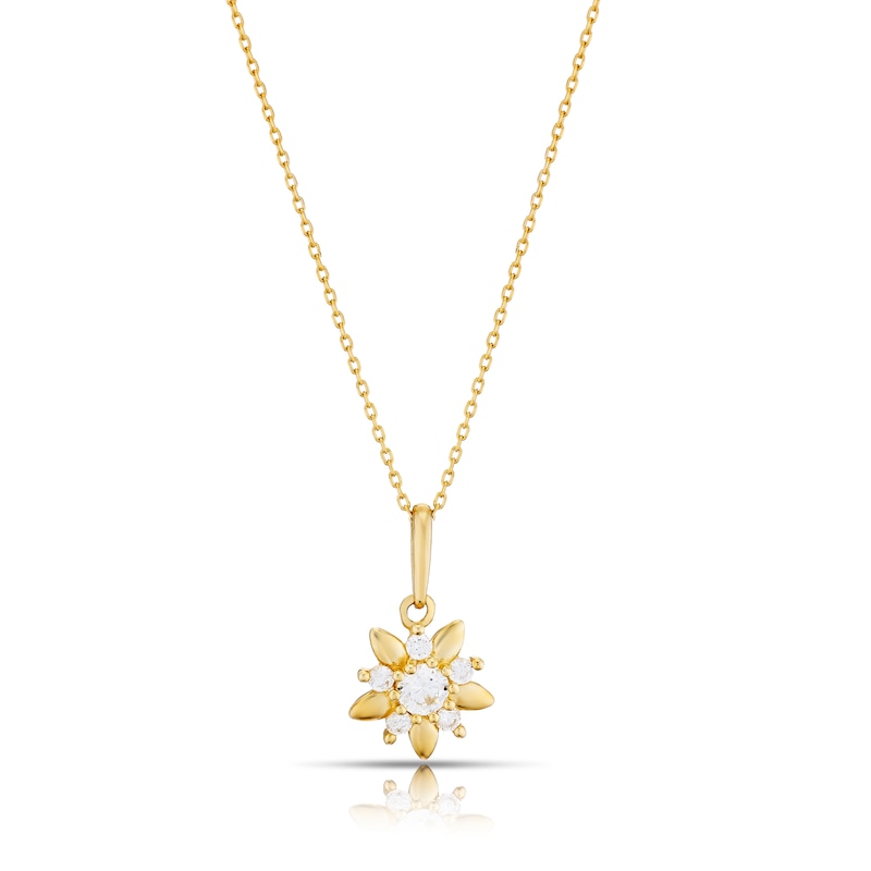 Main Image 1 of 9ct Yellow Gold Cubic Zirconia Flower Pendant Necklace 16+2"