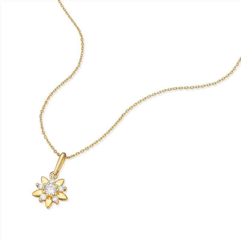 Main Image 2 of 9ct Yellow Gold Cubic Zirconia Flower Pendant Necklace 16+2"