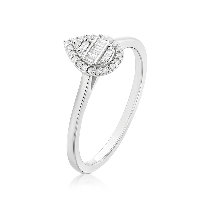 Main Image 2 of Engagement Ring 9ct White Gold Round & Baguette Pear Cluster 0.10ct Diamond Ring