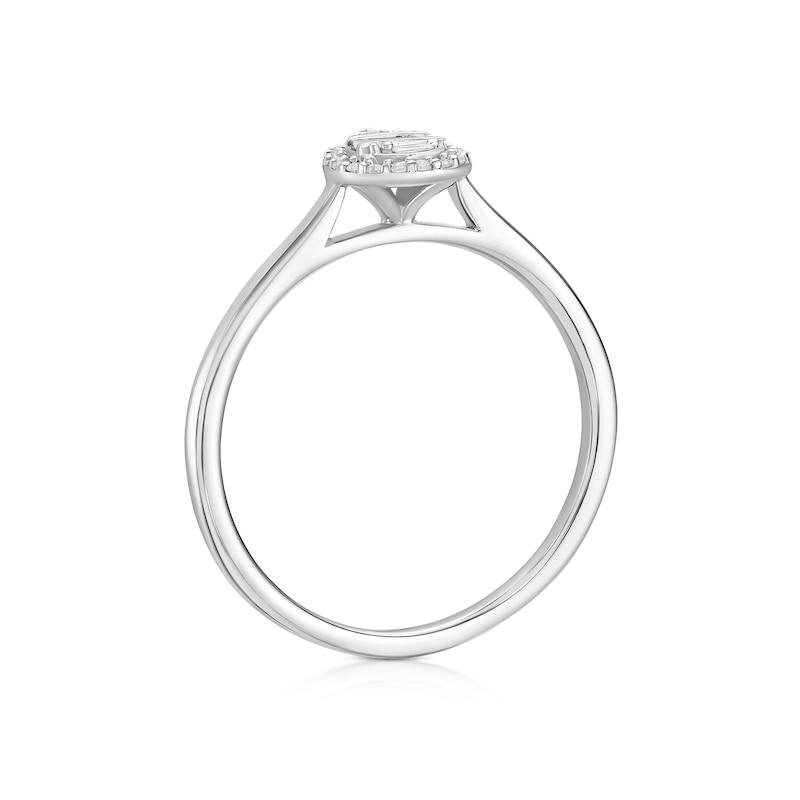 Main Image 3 of Engagement Ring 9ct White Gold Round & Baguette Pear Cluster 0.10ct Diamond Ring