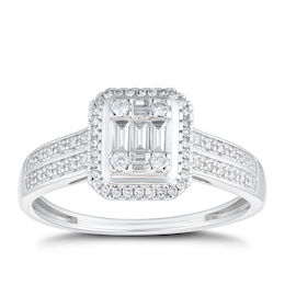 9ct White Gold 0.25ct Diamond Baguette Ring