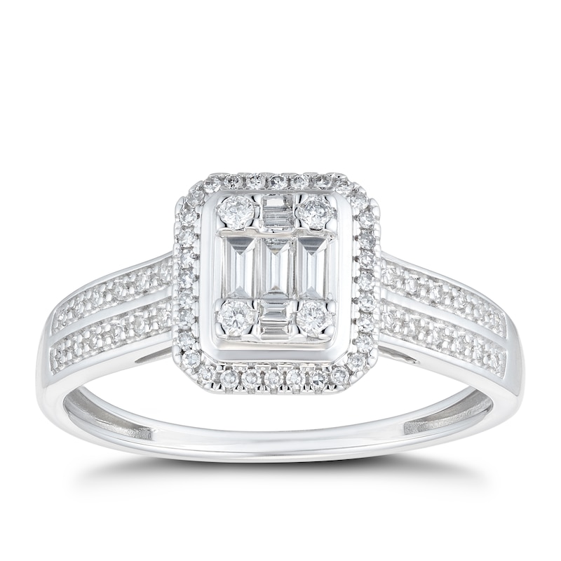 Main Image 1 of 9ct White Gold 0.25ct Diamond Baguette Ring