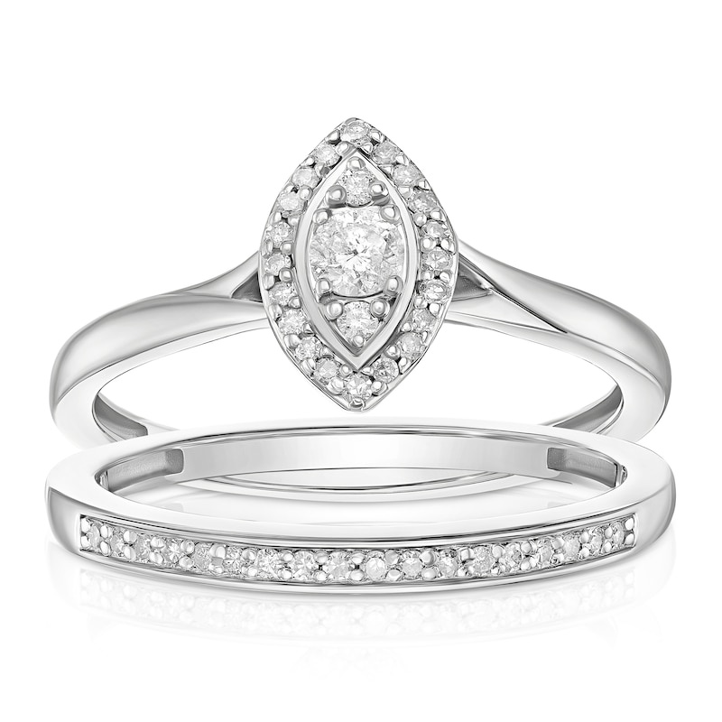 Main Image 1 of Perfect Fit Sterling Silver 0.20ct Marquise Diamond Bridal Set