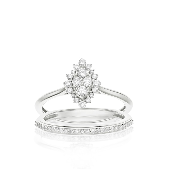 Engagement Ring Perfect Fit 9ct White Gold Marquise 0.33ct Diamond Bridal Set