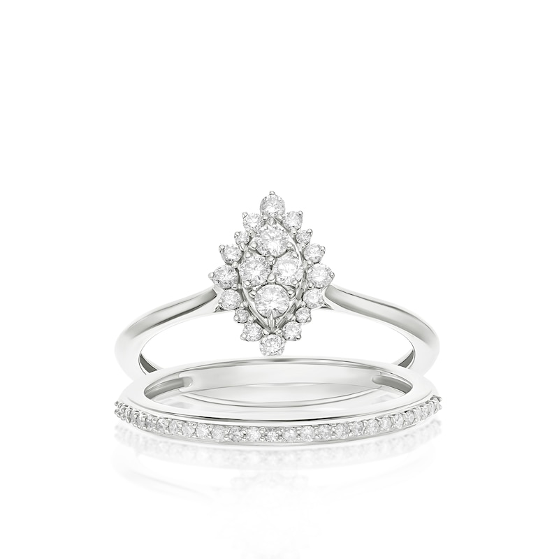 Main Image 1 of Perfect Fit 9ct White Gold Marquise 0.33ct Diamond Bridal Set