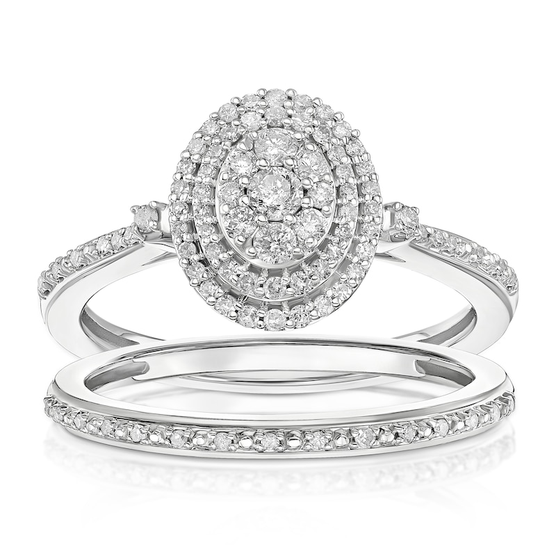 Main Image 1 of Perfect Fit 9ct White Gold Oval 0.33ct Diamond Bridal Set