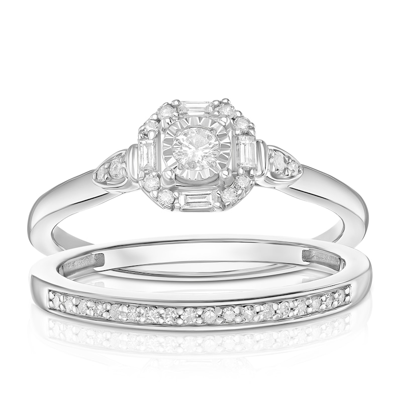 Main Image 1 of Perfect Fit 9ct White Gold Cushion 0.25ct Diamond Bridal Set