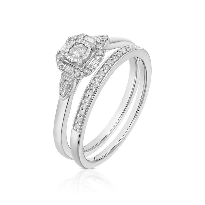 Main Image 2 of Perfect Fit 9ct White Gold Cushion 0.25ct Diamond Bridal Set
