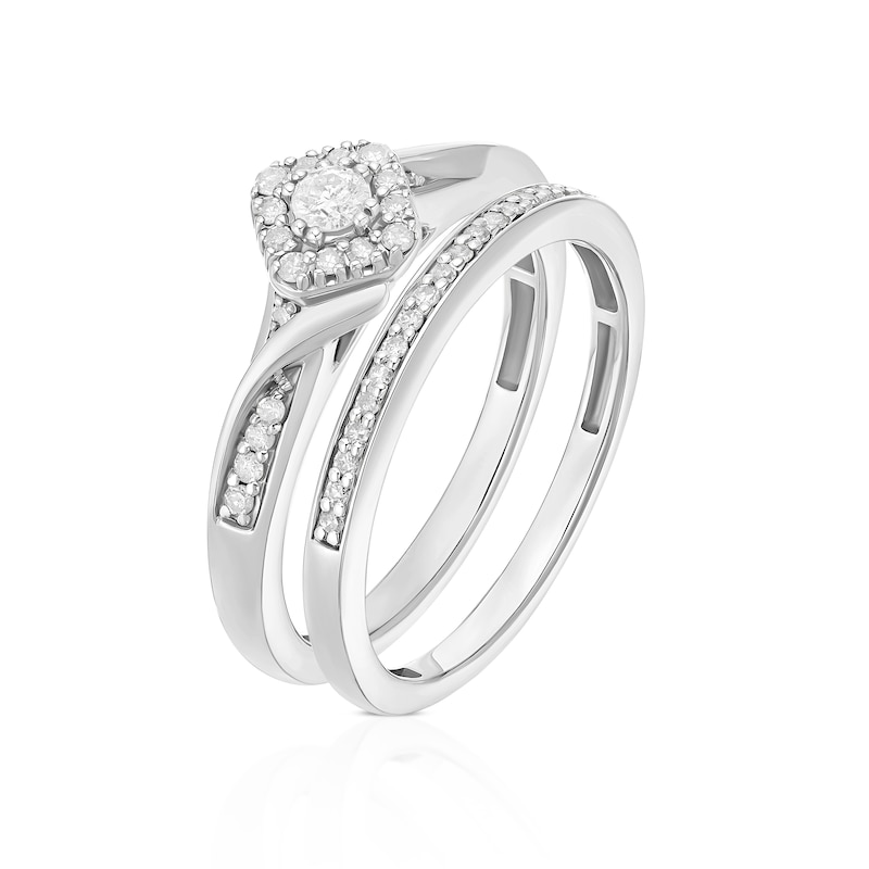 Main Image 2 of Perfect Fit Sterling Silver with Platinum Plating Twist 0.25ct Diamond Bridal Set