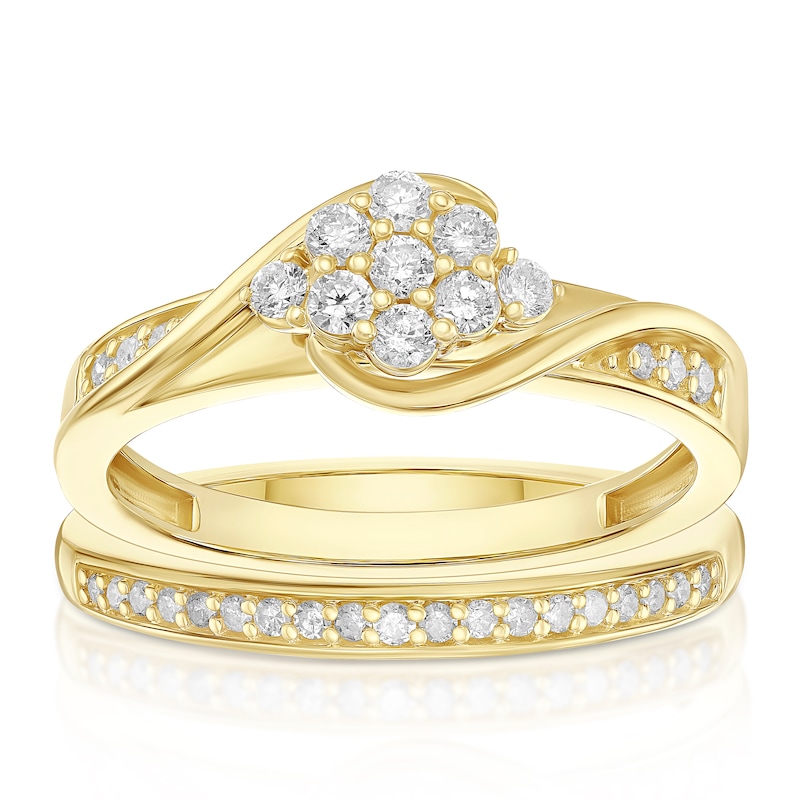Main Image 1 of Perfect Fit 9ct Gold Twist Floral 0.33ct Diamond Bridal Set