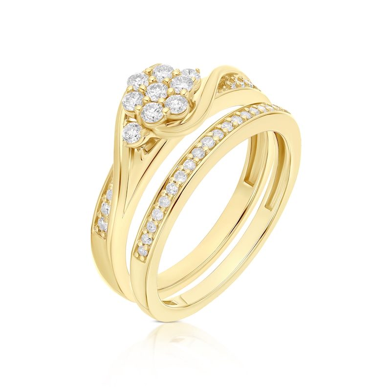 Main Image 2 of Perfect Fit 9ct Gold Twist Floral 0.33ct Diamond Bridal Set