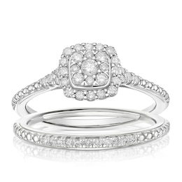 Perfect Fit 9ct White Gold Cushion 0.33ct Diamond Bridal Set