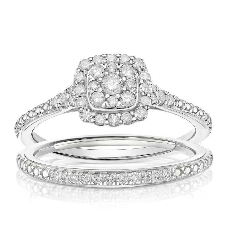 Main Image 1 of Perfect Fit 9ct White Gold Cushion 0.33ct Diamond Bridal Set