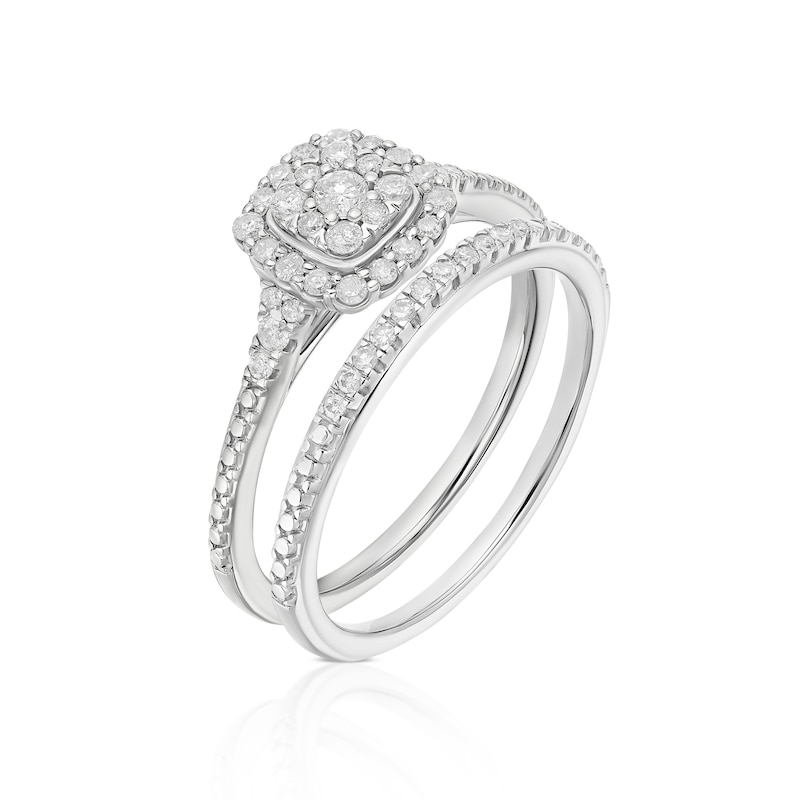 Main Image 2 of Perfect Fit 9ct White Gold Cushion 0.33ct Diamond Bridal Set