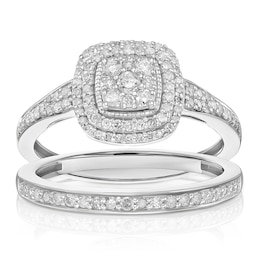 Perfect Fit Sterling Silver Cushion 0.40ct Diamond Bridal Set