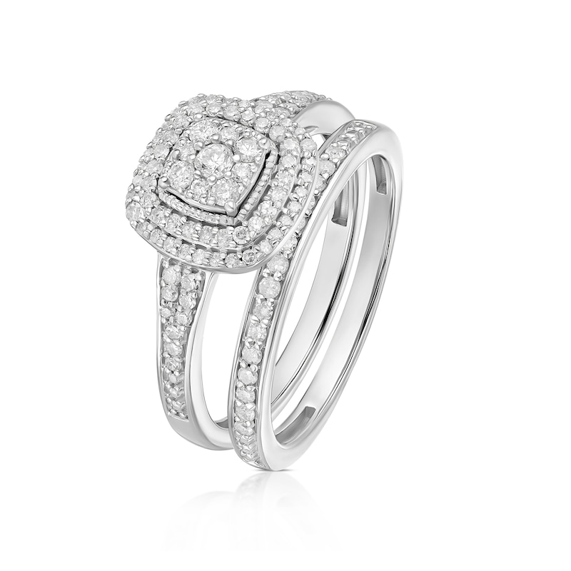 Main Image 2 of Perfect Fit Sterling Silver Cushion 0.40ct Diamond Bridal Set